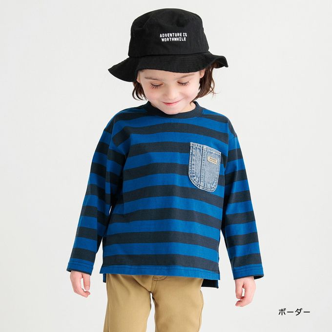 日本 BRANSHES - 帥氣丹寧口袋薄長袖上衣-條紋-海軍藍