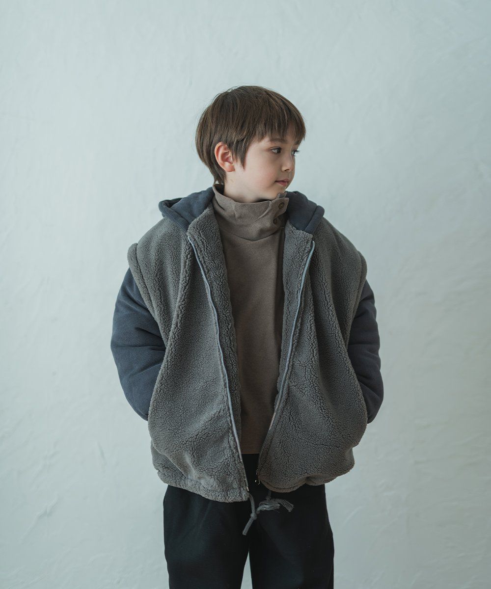 日本 riziere - oversize風保暖毛絨絨撞色外套-深灰