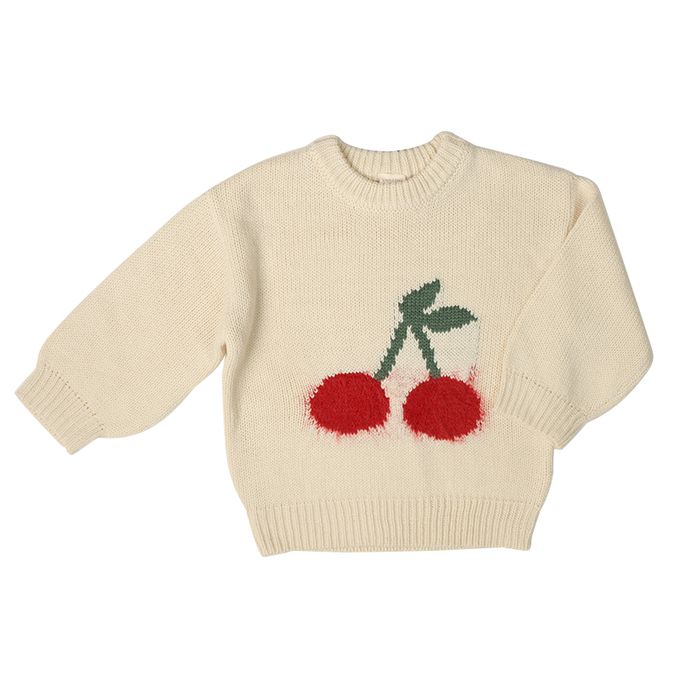 akachan honpo - 針織休閒上衣-緹花-米白色