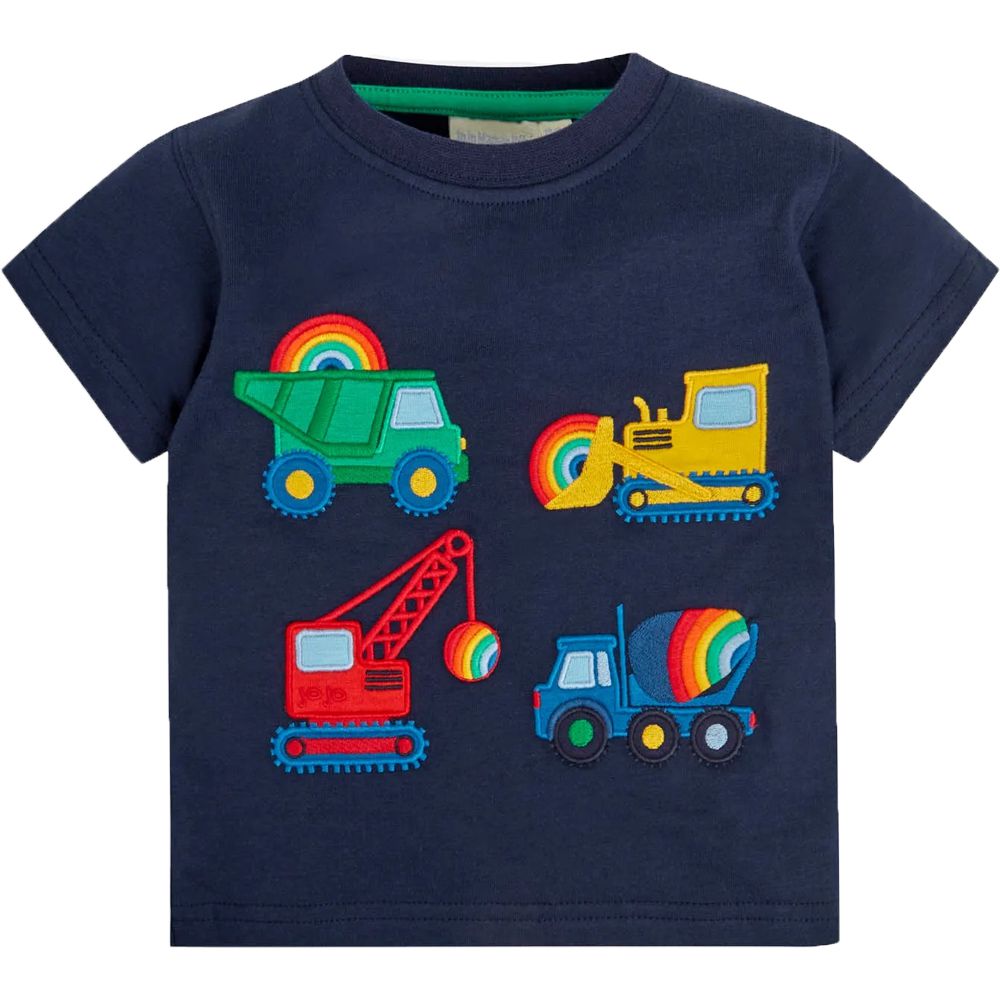 英國 JoJo Maman BeBe - 超優質嬰幼兒童100％純棉短袖上衣/ T-shirt/ 動物T-彩虹工程車