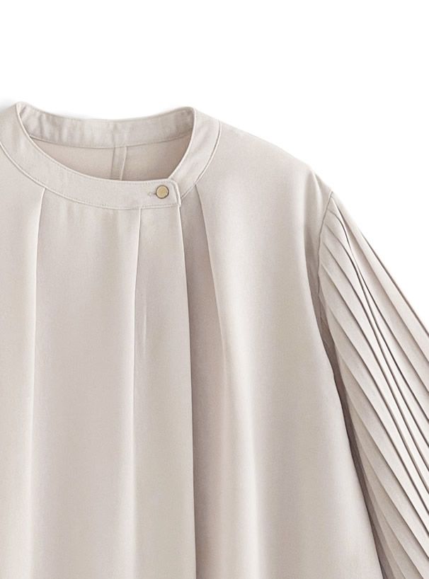 日本 GRL - 高雅百摺氣球袖上衣-淺米杏 (F)