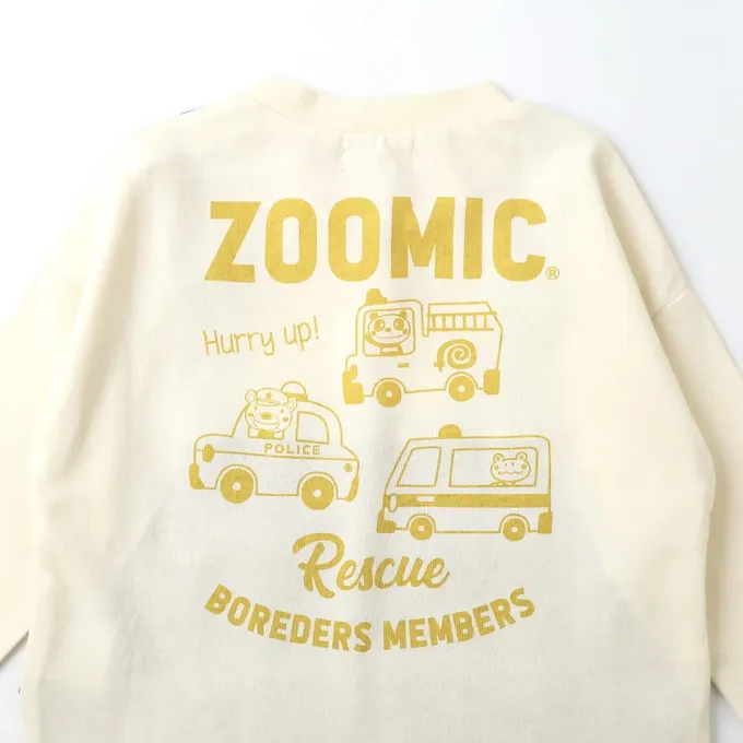 日本 ZOOLAND - 熊熊救援隊 燈芯絨吊帶拼接長袖上衣-警車-白X藍