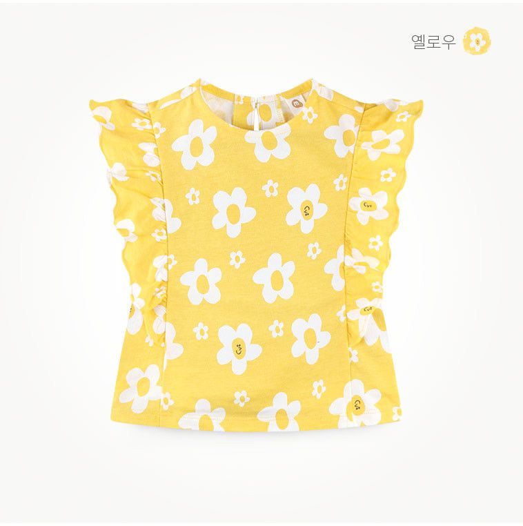 韓國 milk mile - 滿版花朵荷葉點綴套裝-黃X白花