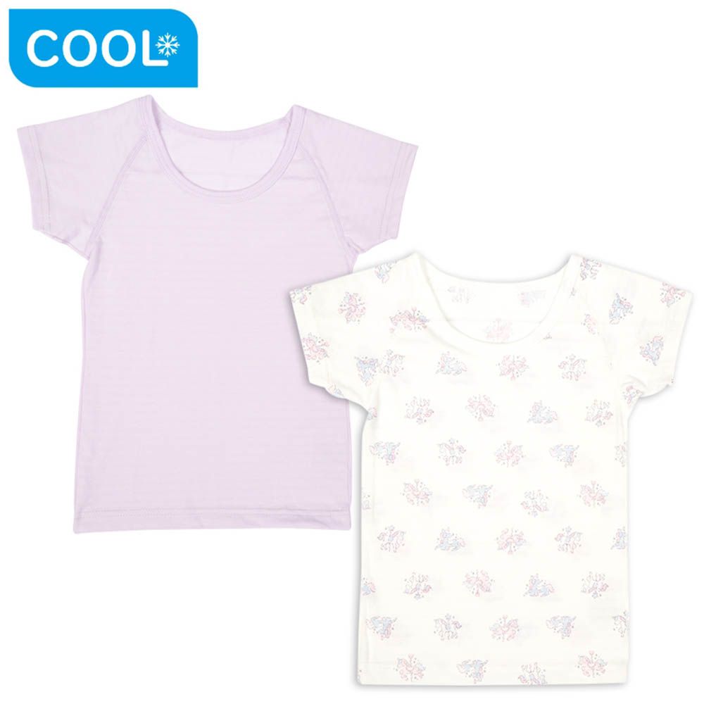 短袖上衣2件組涼爽純棉-獨角獸-紫色