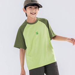 babybody - 原紗防曬吸濕快乾短袖上衣-胸口印花-綠色