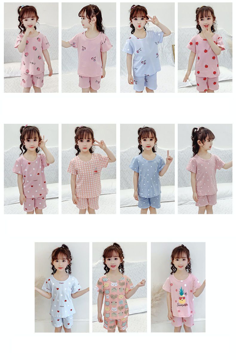 純棉兒童短袖家居服套裝-小女孩-白色