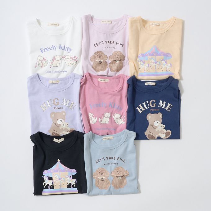 日本 Lycee mine - 100%棉 可愛少女印花長袖上衣-長毛狗狗-淺灰藍