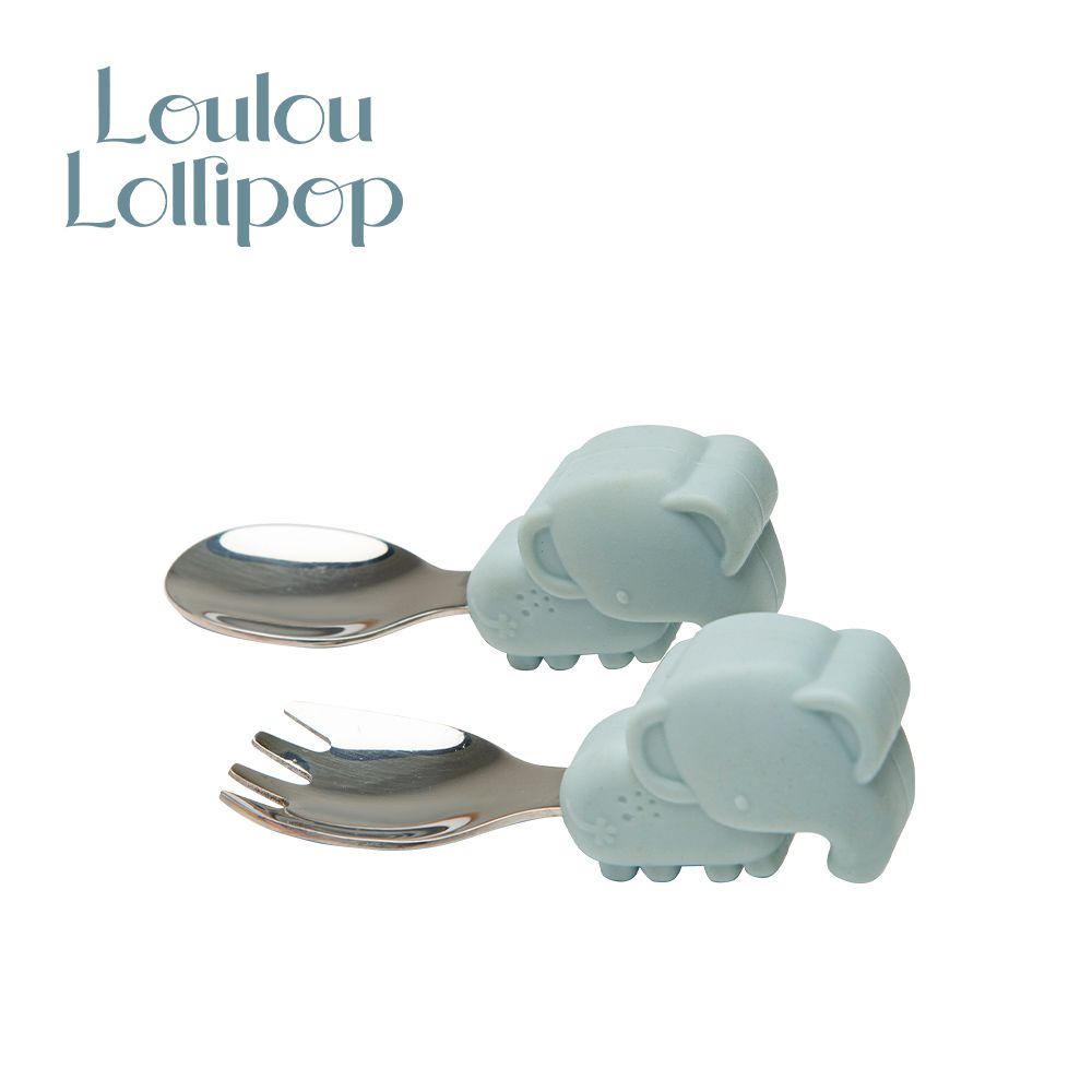 Loulou Lollipop - 加拿大 動物造型 304不鏽鋼學習訓練叉匙組-快樂小象