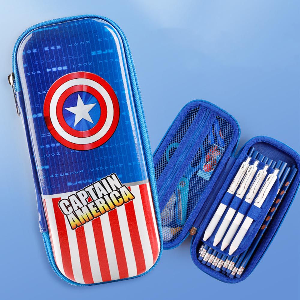 抗衝擊大容量鉛筆盒-卡通人物美國隊長-紅+藍 (23x10x6cm)
