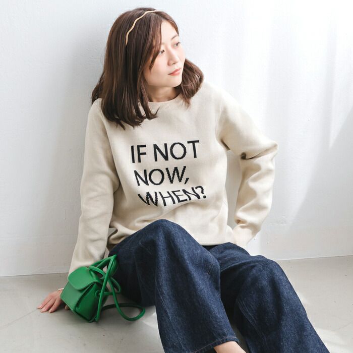 日本 ihuu - 百搭圓領印花針織上衣-深藍