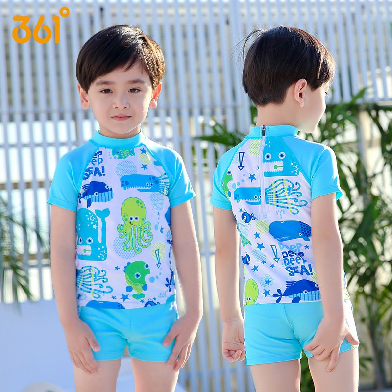 361° - 兒童卡通圖短袖泳衣套裝(二件組)-浮淺鯊魚-粉色