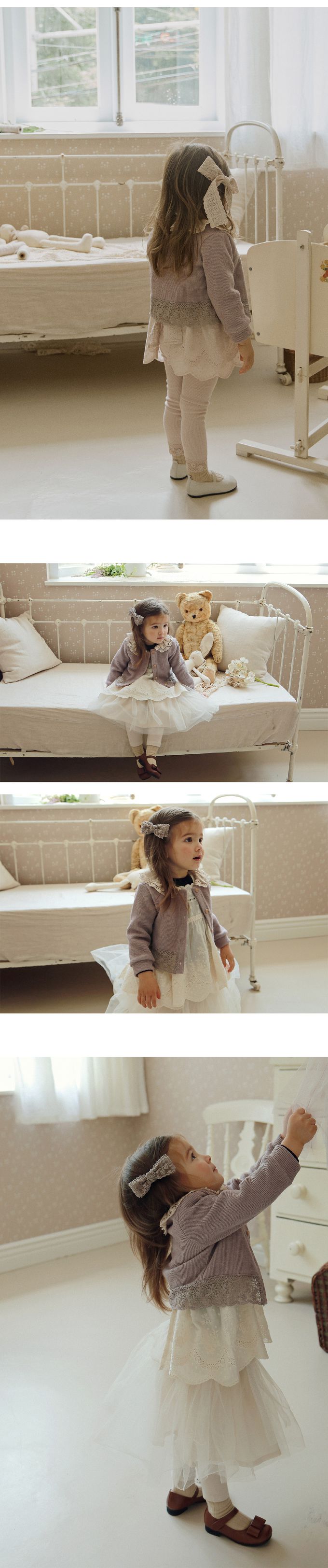 韓國 Puellaflo - 蕾絲翻領鏤空針織鈕扣外套-葡萄紫