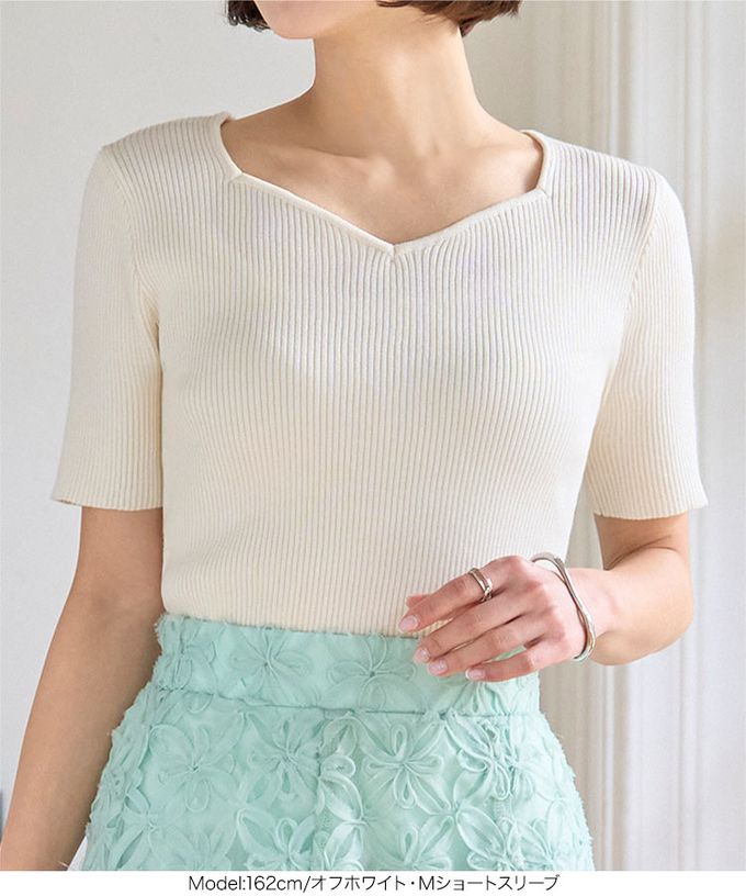 日本 Kobe Lettuce - 桃心領羅紋合身短袖上衣-黑