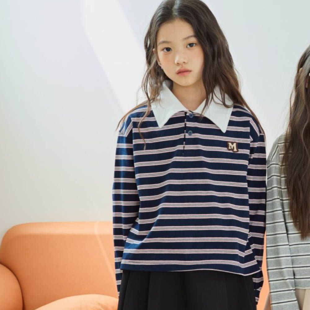 sm2 M裝飾條紋翻領長袖上衣-海軍藍