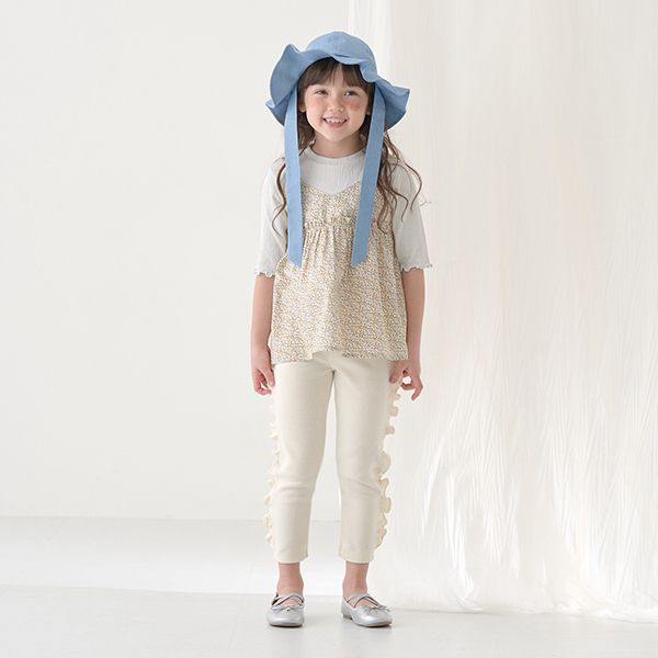 日本 Lycee mine - 假二件吊帶五分捲邊袖上衣-灰x藍花