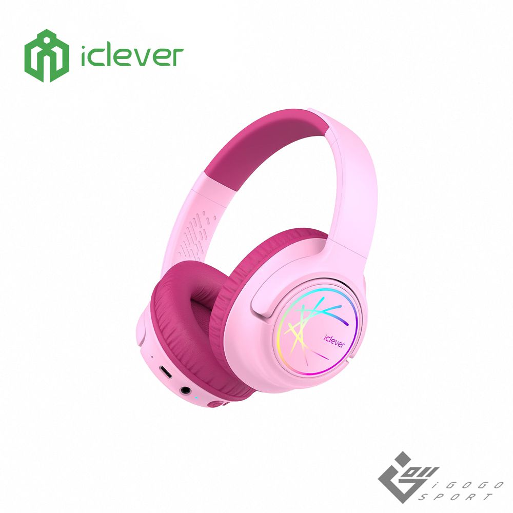 iClever - BTH18 炫光無線兒童耳機-粉紅色-彩色LED燈與多段式聽力保護