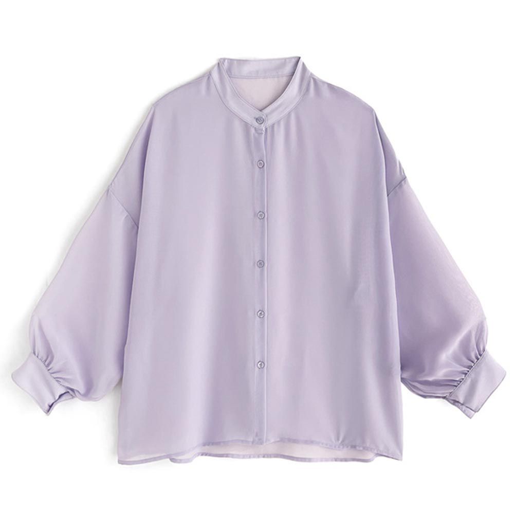日本 GRL - 透膚感泡泡袖薄長袖襯衫-丁香紫 (F)