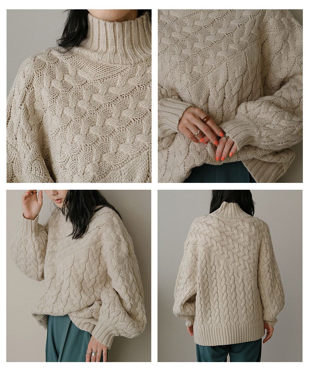 日本 Bou Jeloud - 粗針織高領澎澎袖針織毛衣-磚橘