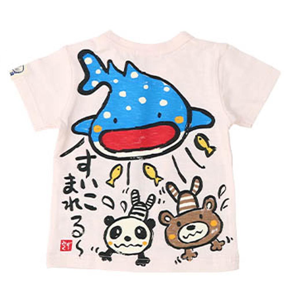 日本ZOOLAND - 和風印花純棉短袖上衣-鯨鯊玩耍-粉｜媽咪愛