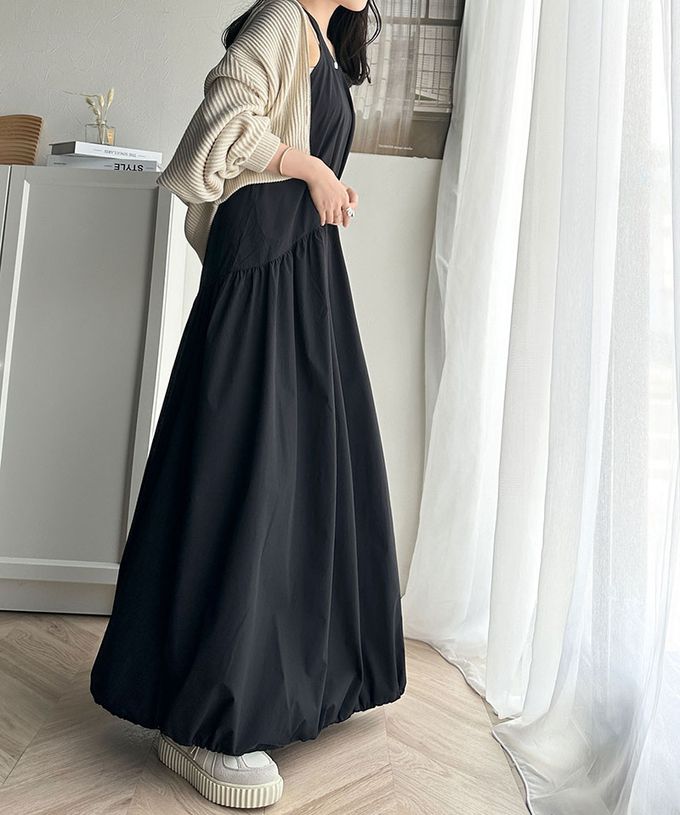 日本 Classical Elf - 簡約領氣球裙擺無袖洋裝-米杏