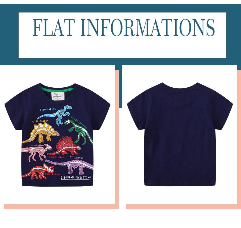 Jumping meters - 夜光圓領短袖上衣-恐龍化石展覽-深藍色