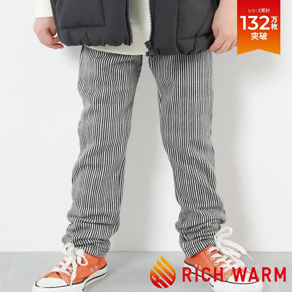 RICH WARM 保暖裏毛合身長褲-細直紋-黑白