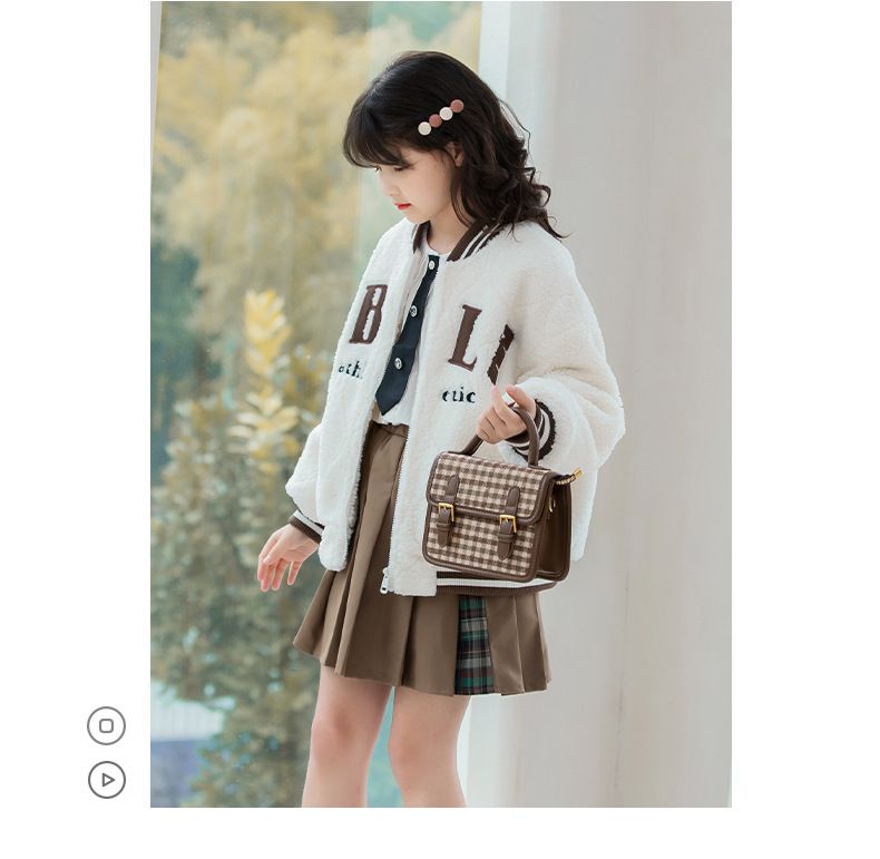 加厚羊羔絨棒球外套-粉色