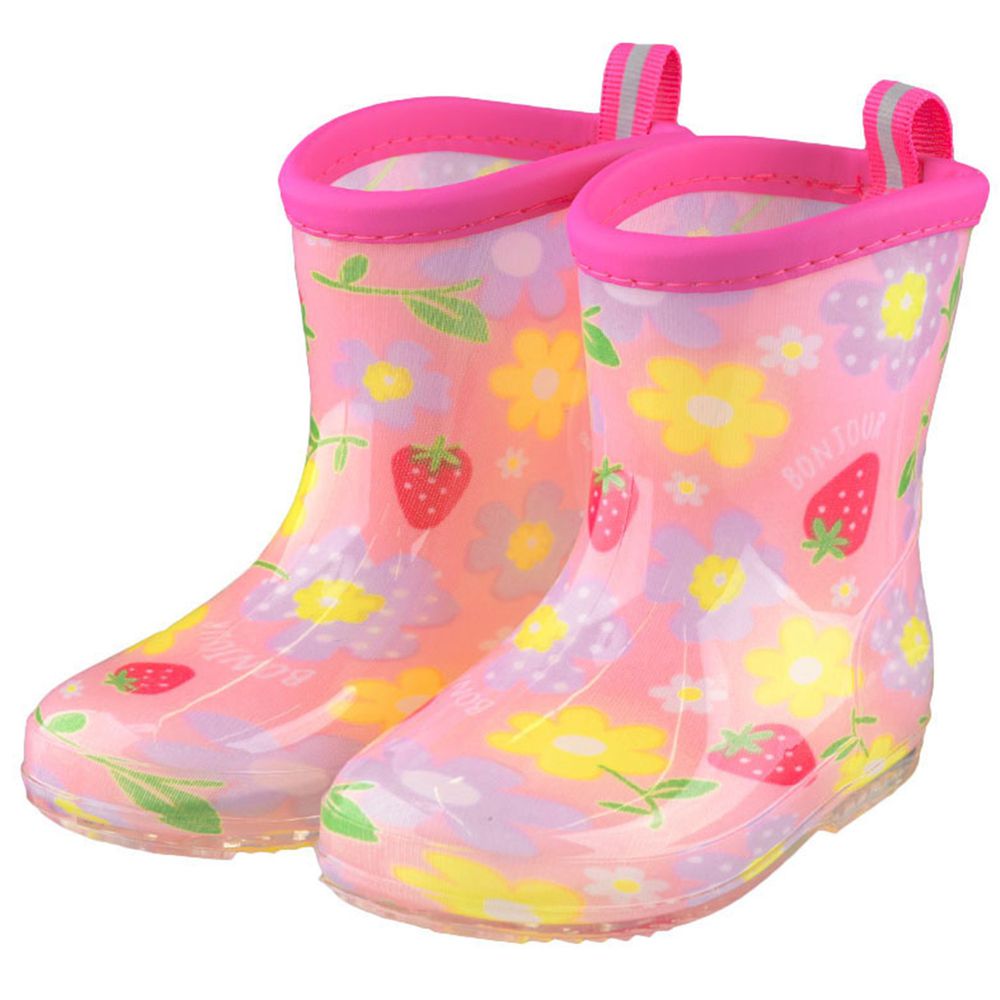 akachan honpo - 雨鞋-草莓花朵-粉紅色