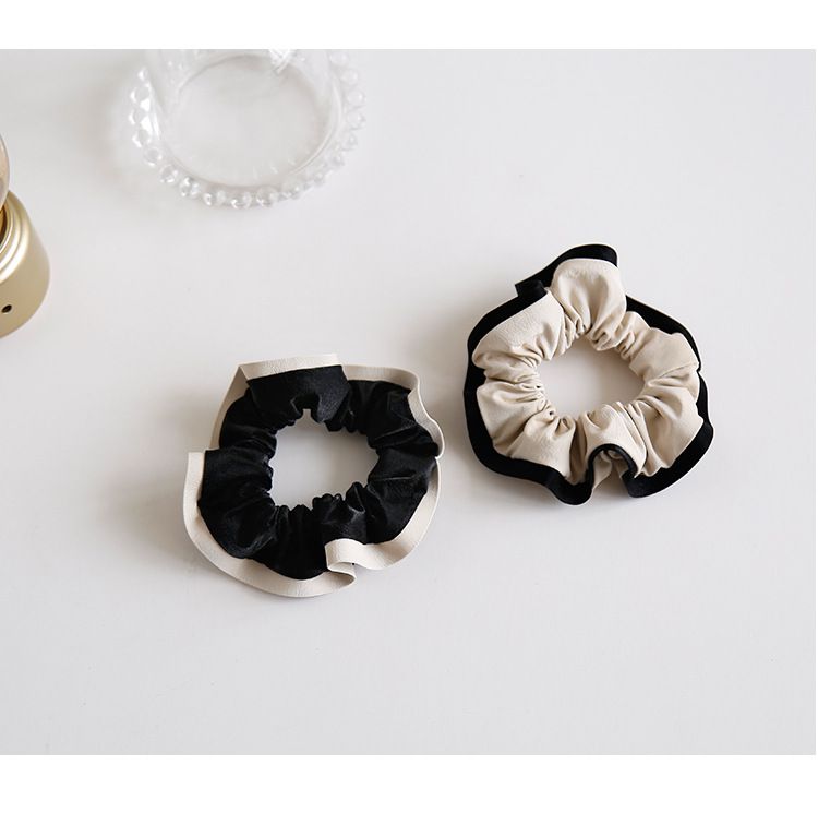 質感拼色皮質髮圈-米色