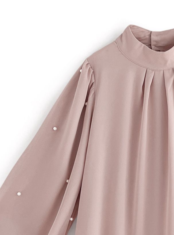 日本 GRL - 浪漫珍珠點綴長袖上衣-黑 (F)