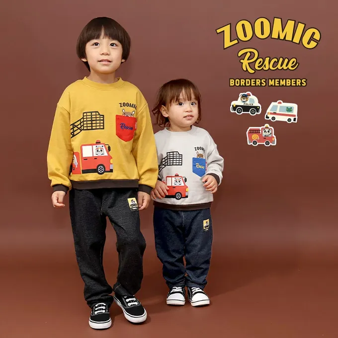 日本 ZOOLAND - 熊熊救援隊 消防車印花長袖上衣-淺灰