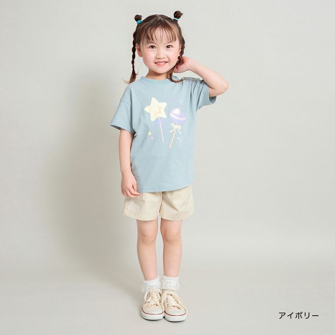 日本 BRANSHES - 腰間蝴蝶結女孩短褲-淺灰藍