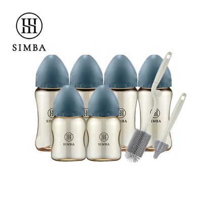 Simba 小獅王辛巴 - 省力洗瓶！蘊蜜鉑金PPSU寬口奶瓶極淨組-新生適用-波藍