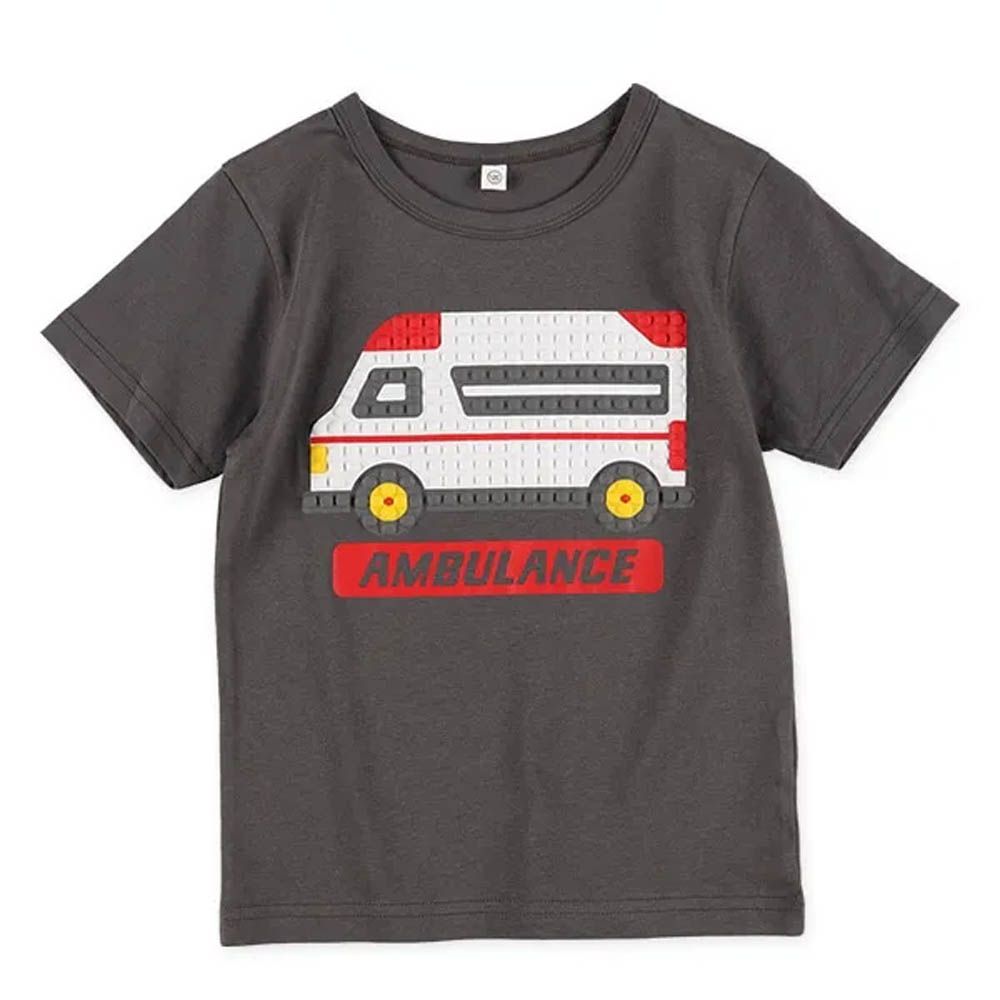 立體發泡印花短袖上衣-救護車-炭灰