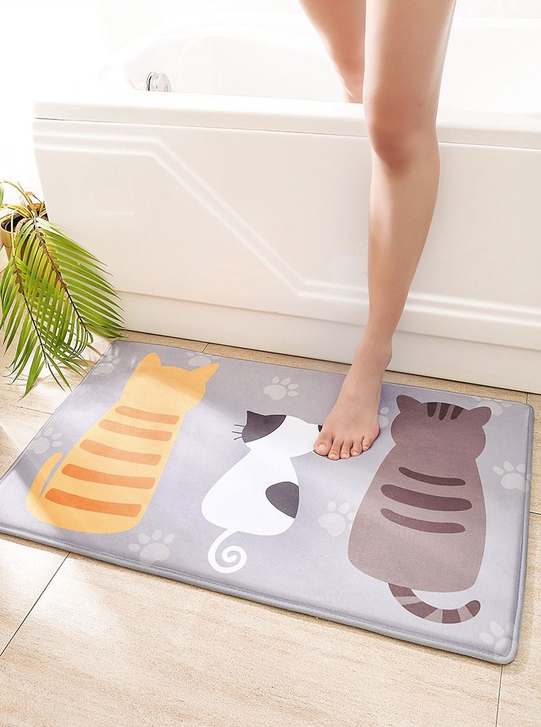 柔軟短絨海綿腳踏墊-萌貓背影