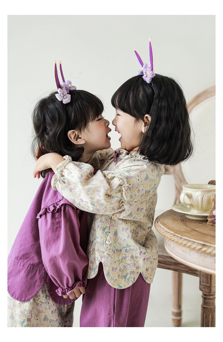 腰鬆緊束口花苞長褲-兔子與花-杏色