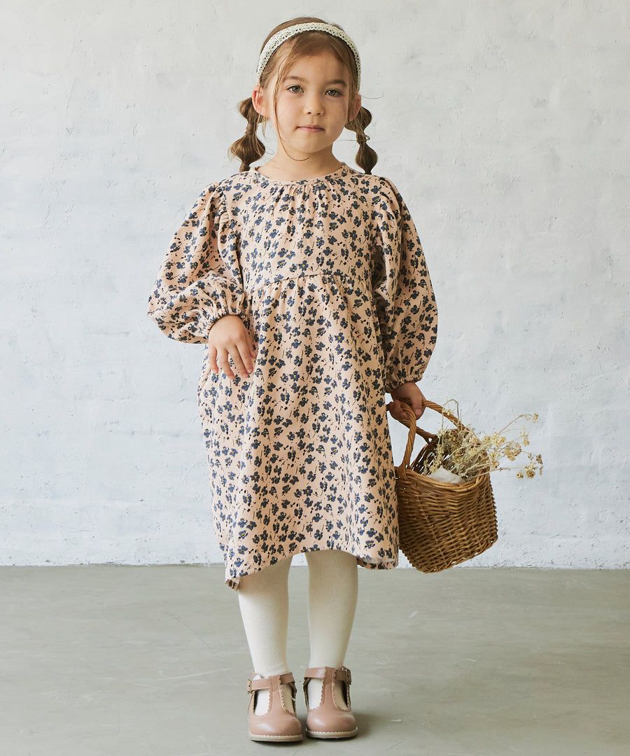 日本 PAIRMANON - 文藝氣息碎花澎澎袖洋裝-粉膚