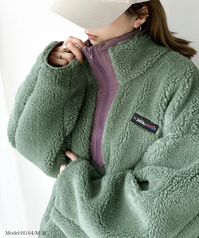 日本 Classical Elf - 山系雙面穿毛絨寬版長袖上衣-橘