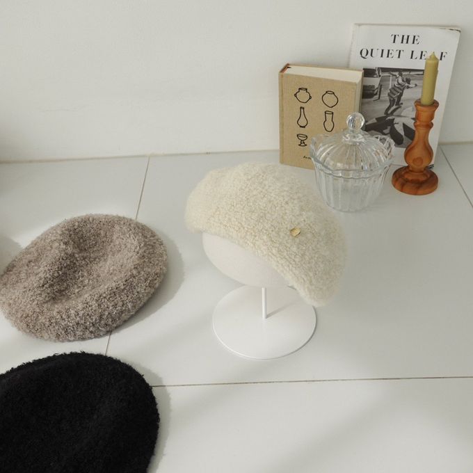 韓國配件連線 - 冬季混羊毛貝雷帽-象牙白 (FREE)