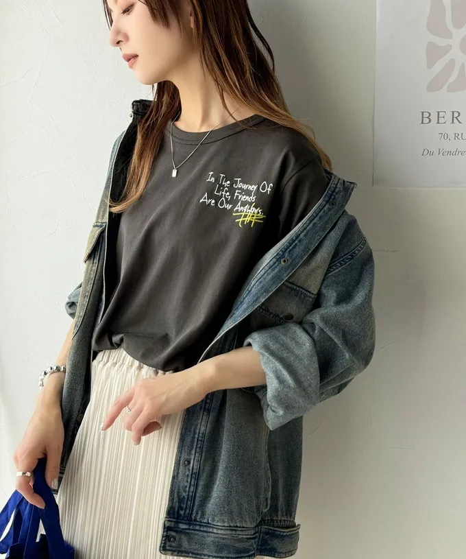 日本 Classical Elf - 有機棉 英文塗鴉風短袖上衣-黑白條紋