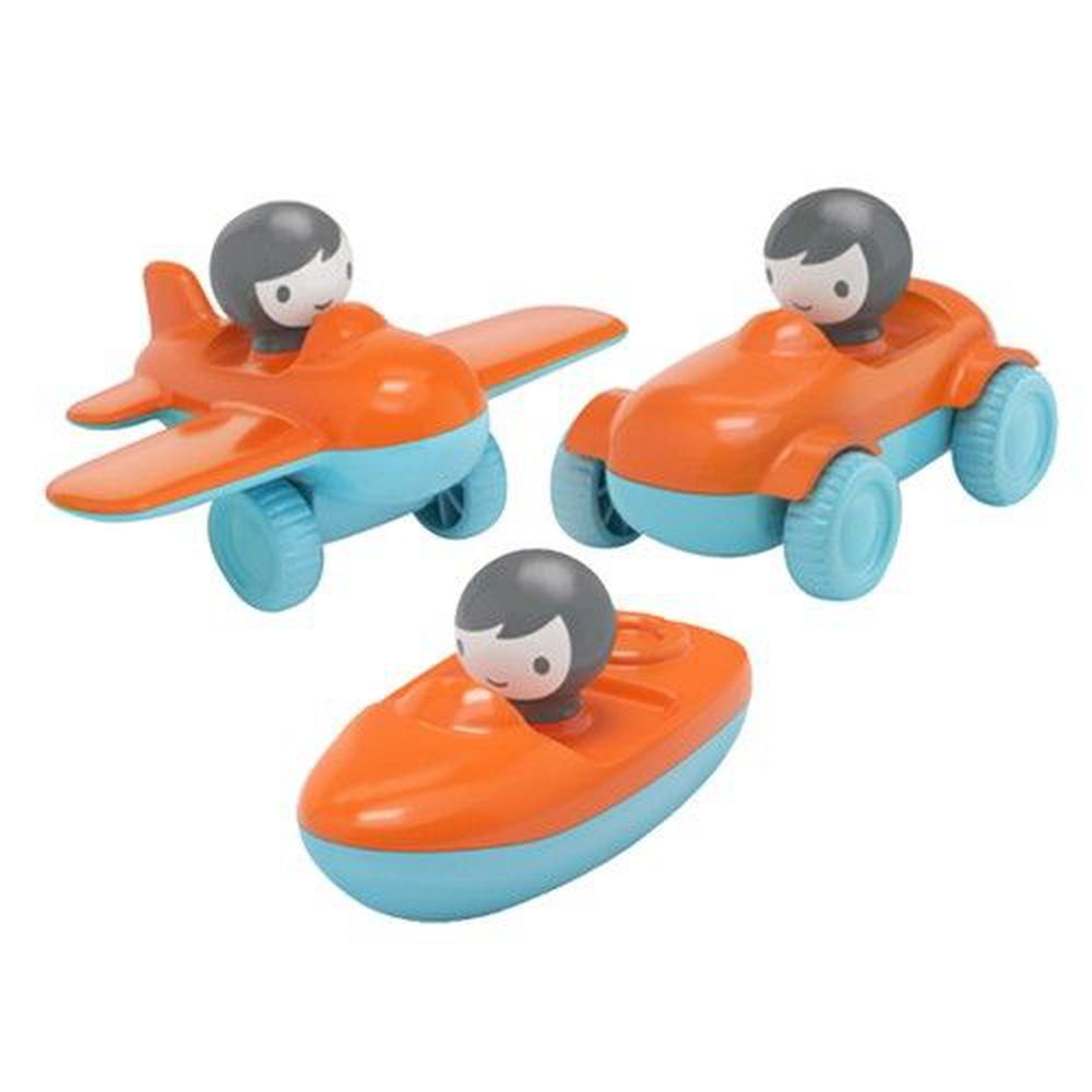 美國 Kid O - 寶貝交通系列-賽車+小船+飛機（三入一組）-橘