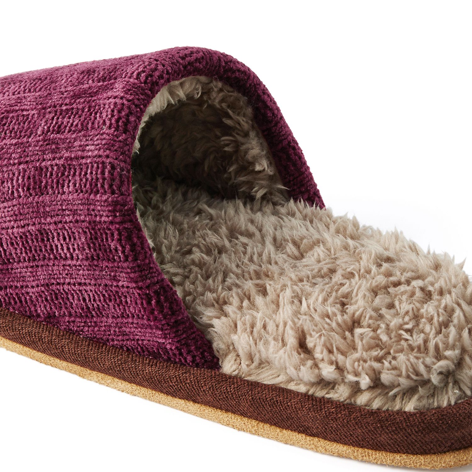 日本千趣會 - 毛茸茸針織拼接室內拖-深咖啡 (24.5-26.5cm)