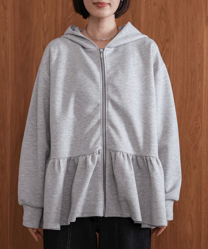 日本 Bab - 可愛荷葉下擺連帽運動風外套-焦糖棕