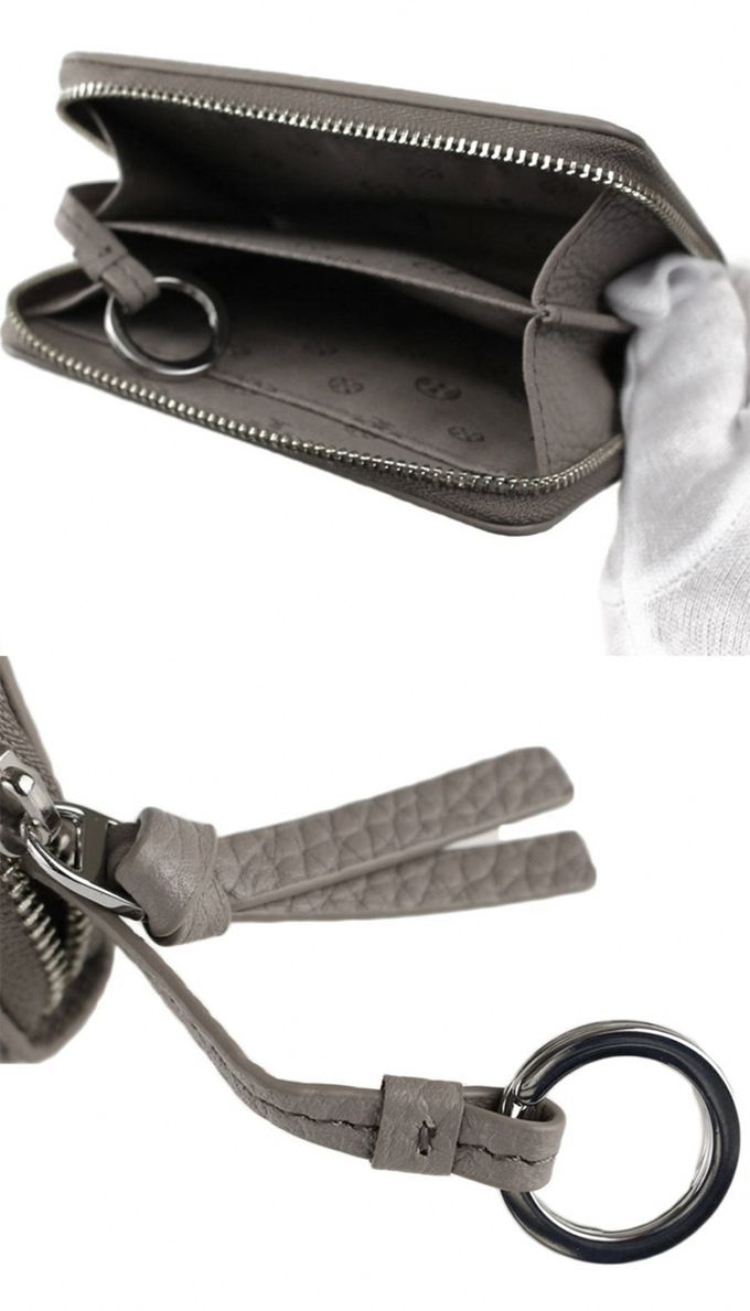 TORY BURCH - 素面皮革拉鍊短夾 (淺灰)