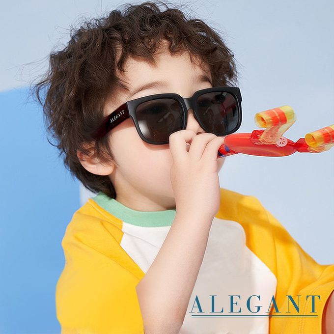 ALEGANT - 童趣生活蜜蘋粉兒童專用輕量彈性太陽眼鏡/UV400方框偏光墨鏡