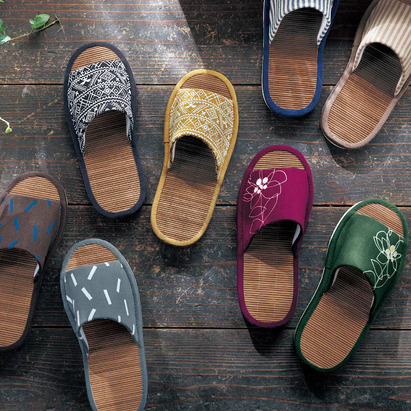 日本千趣會 - 涼爽棉麻竹編室內拖鞋-點點-咖啡