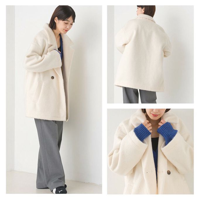 日本 OMNES - 微刷毛百搭西裝領雙扣修身大衣-摩卡