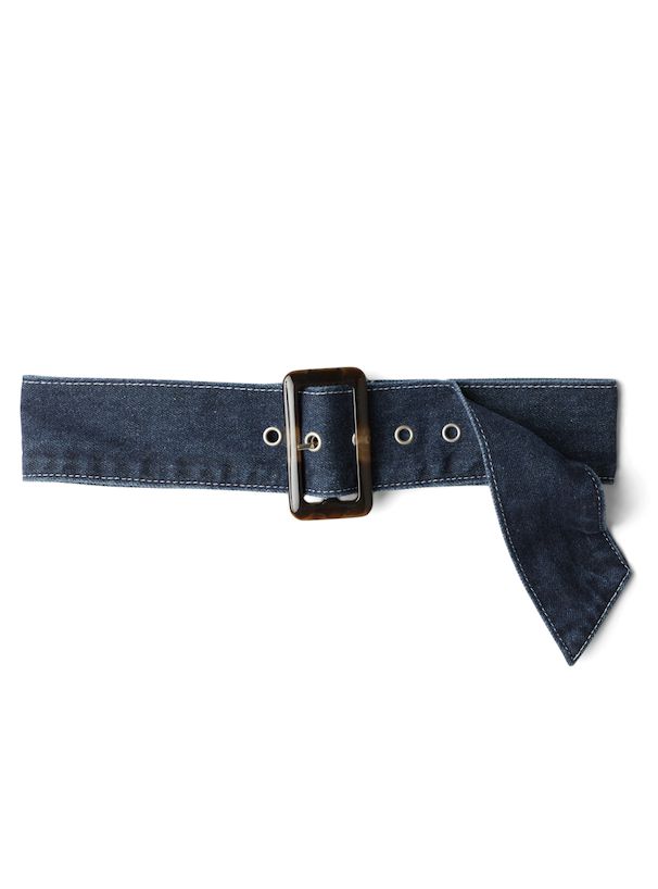 日本 GRL - 率性收腰丹寧吊帶裙(附腰帶）-靛藍