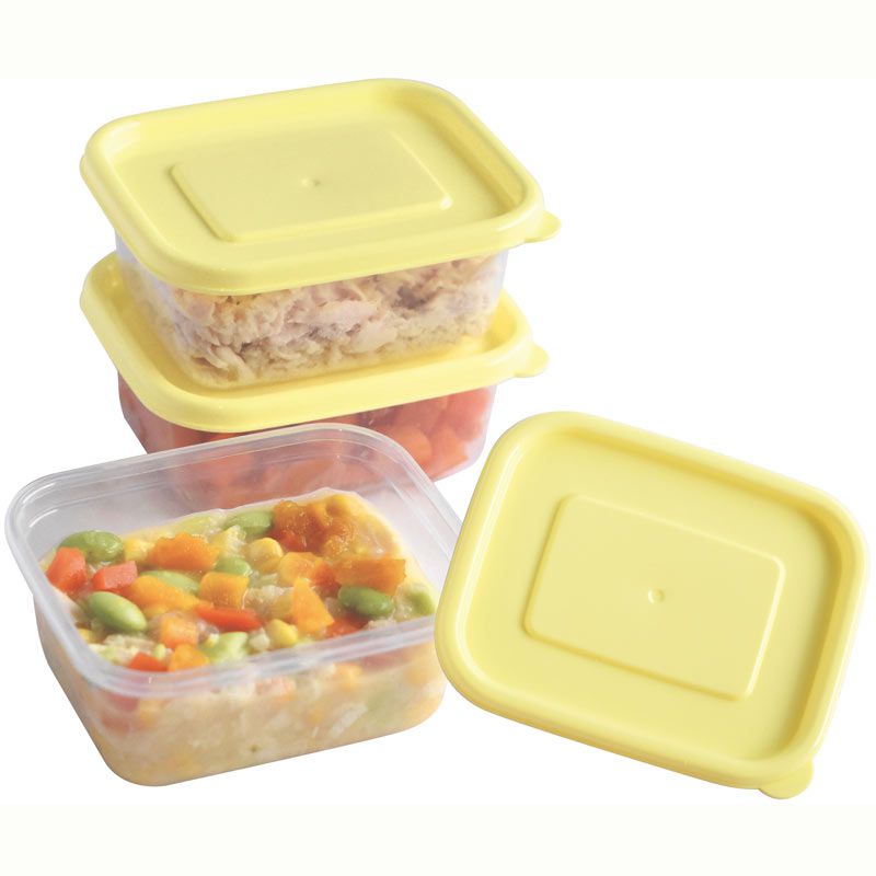 akachan honpo - 離乳食品保存容器-方形L號-黃色-3個入/150ml