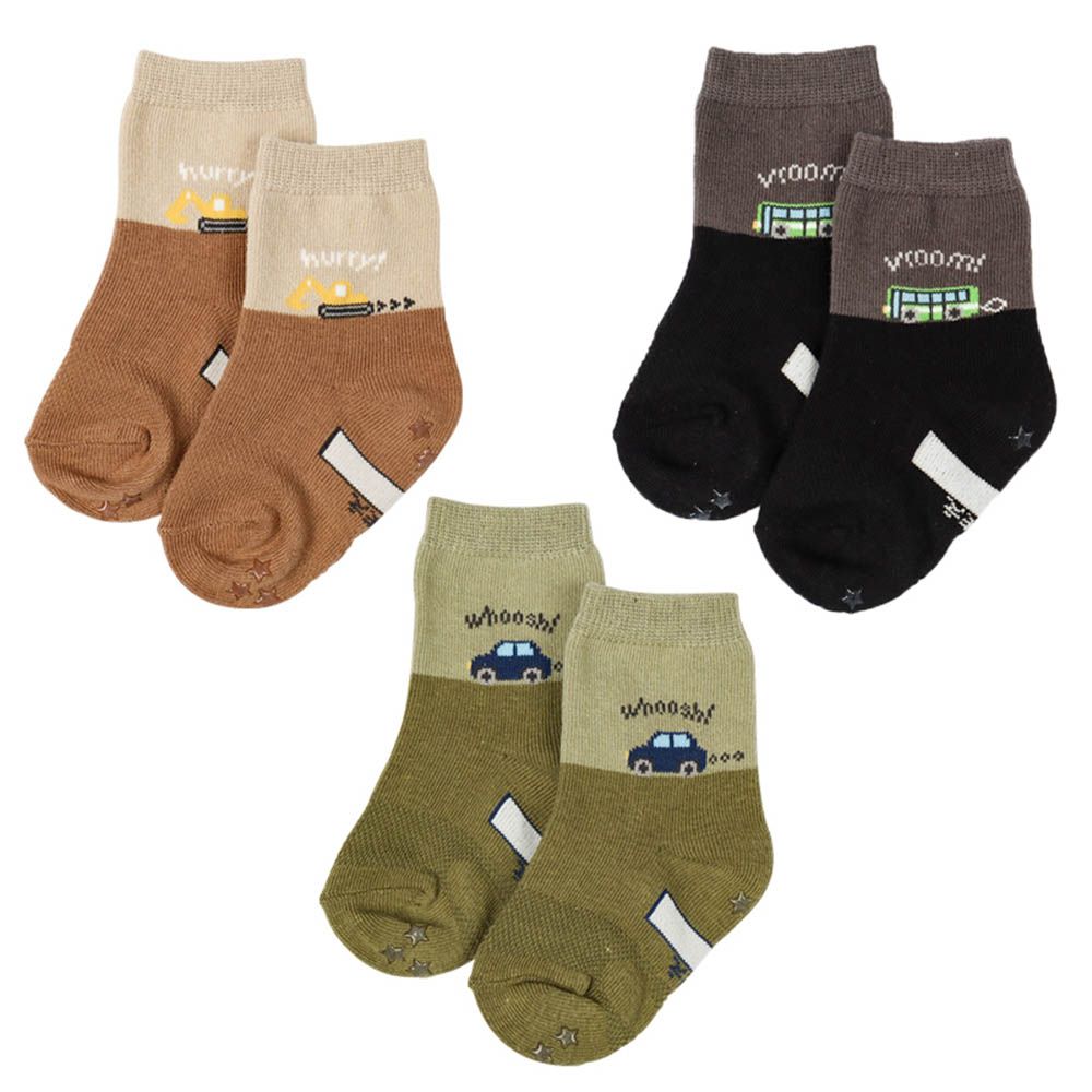中長襪3雙組-工程車-咖啡色 (9~14cm)